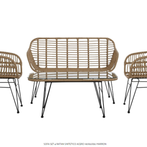 CONJUNTO TERRAZA RATAN SINTETICO ACERO 116X60X80 MARRON.