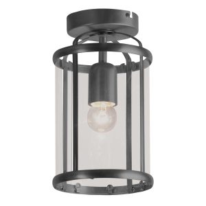 Lámpara de techo clásica negra de vidrio/metal con forma de linterna Steinhauer Pimpernel