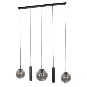 Lámpara colgante alargada con esferas de cristal ahumado y tubos de luz Steinhauer Bollique